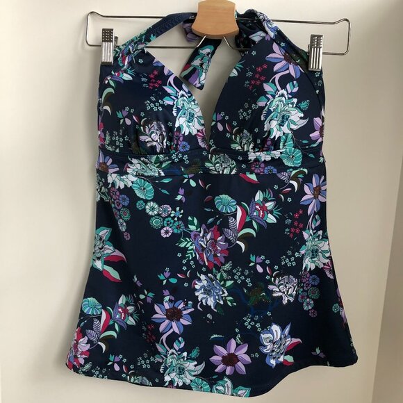 Jessica Simpson Swim Floral V Neck Tankini Navy Purple Blue White Size M - Picture 11 of 11